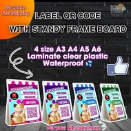 [SG Local]QR code Label scan paynow laminate clear plastic with standy frame board