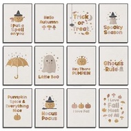 Boho Halloween Nursery Print Whimsical Ghost Pumpkin Art Trick or Treat Quote Neutral Fall Decor for