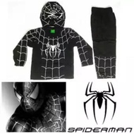 Kostum Baju Anak Laki Laki Spiderman Hitam Lengan Panjang Bahan Katun Untuk Umur 2 - 10 Tahun / Baju