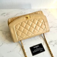 稀有中古二手Chanel米杏色Diana 25黛妃包皮革單肩斜孭側背揹手袋