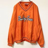 古著 RED OAK 長袖刺繡尼龍套頭衫，V領，橘色，復古設計，超大廓形，XL碼
