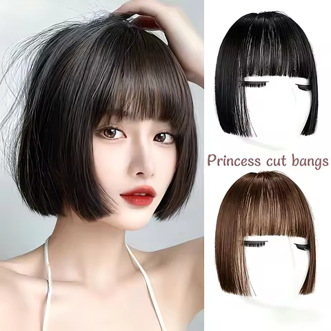 Synthetic Hair Princess Bangs Clip In Hairpiece Women Hime Cut Hairstyle Natural Fake Bangs Clip On 