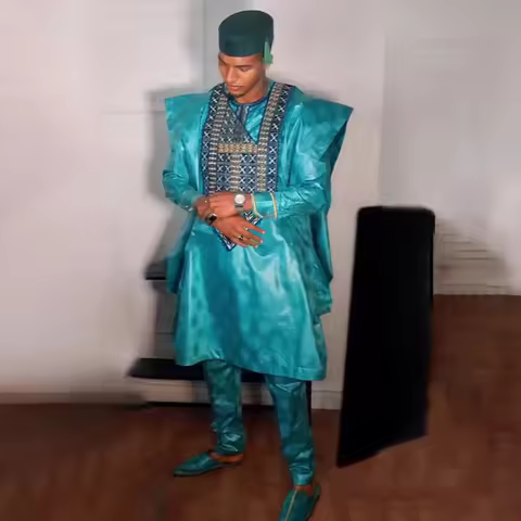 H&D South African Traditional Wear Formal Attire Bazin Riche Dashiki Green Shirt Pants Robe Suit Agb