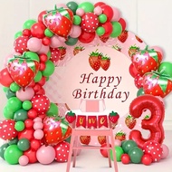 81Pcs Strawberry Balloons Garland Arch Kit Red Pink Latex Balloons and 40Inch Red Number Balloon Set