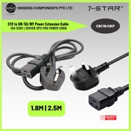 1.5M/2.5M IEC C19 to UK SG 16A 250V Power Cord 3Pin with Safety Mark - Black | CBC19/UKP