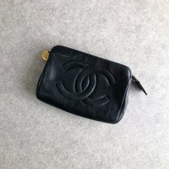 【 日本直送　名牌中古包 】CHANEL シャネル ポーチ ブラック ココマーク レザー vintage ヴィンテージ オールド j4ba6j