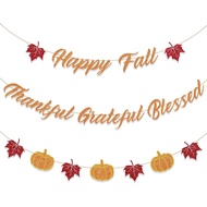 Fall Decorations Home Thanksgiving decor - Happy Fall and Blessed Grateful Thankful Banner with Pump