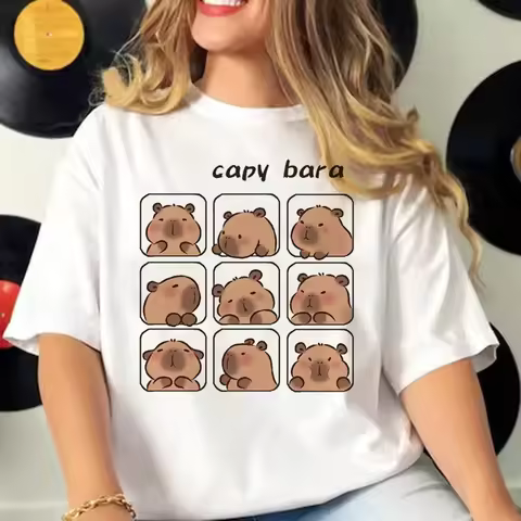 Funny 90s Capybara Tshirt Women T-Shirt Capibara Cartoons Clothes Girl Capybaras T Shirt Female Casu