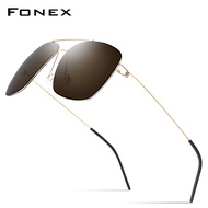FONEX Polarized Sunglasses Men Ultralight 2019 Brand Design Mirror Alloy Oversize Square Sun Glasses