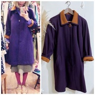 Vintage年代深紫色拼橘色撞色羊毛大衣外套古董衣二手古著復古