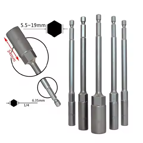 1X 150mm Long 5.5mm-19mm Hexagon Nut Driver Drill Bit Adapter Socket Wrench-Extension Sleeve Nozzles