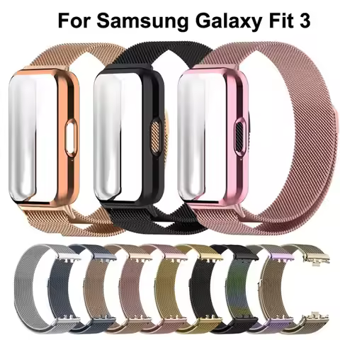 Milanese Loop Strap+Case For Samsung Galaxy Fit 3 SmartWatch Magnetic Wristband For Samsung Galaxy F