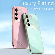 Casing For Vivo V27e V 27E V27 E 27 VivoV27e 2023 phone case Luxury Plating Square Gold Frame Phone 