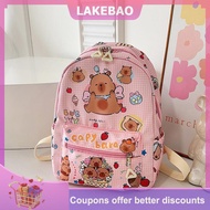 【LAKEBAO】 Cartoon Capybara Backpack Large Capacity Backpack Cute Wide Straps Lightweight Versatile S
