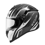 ZEUS ZS 822B BLK AO21 WHI GLOSSY FULL FACE SINGLE FLAT VISOR FREE DARK SMOKE VISOR HELMET FULL FACE