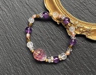 紫水晶 藍針白水晶 淡水珍珠 漸層螢石龍龜黃銅手鍊 客製化禮物