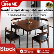 DreaME 100% New Nordic style solid wood dining table set with chair modern simple restaurant dining table  4 seater dining set with monoblock chairs stool chair for living room dining room