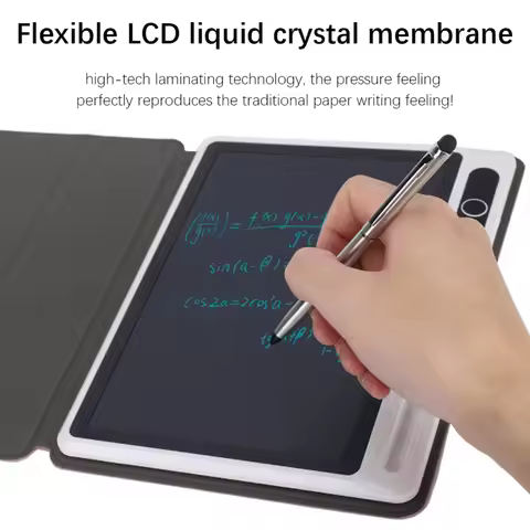 Black LCD Writing Tablet with Leather Sleeve Light-Powered Handwriting Pad Lightweight Small Graphic