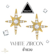 A.CEMI White Zircon 8 Fortune Star Earring ต่างหูเพทายขาว รํ่ารวย ต่างหูมงคล ของขวัญ ต่างหูไม่แพ้