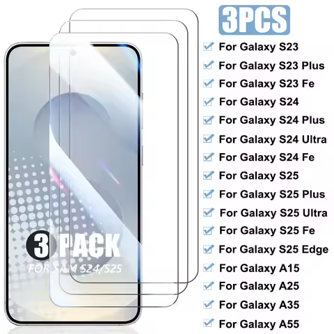 3PCS Tempered Glass For Samsung Galaxy S23 S24 Plus S25 Ultra Fe Edge Screen Protector For Samsung A