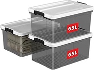 Cetomo 65 L x 3 Plastic Storage Box, Tote Box, Organising Container with Durable Lid and Secure Latc
