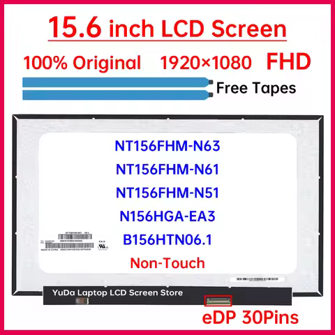 15.6" Laptop LCD Screen NT156FHM N63 NT156FHM-N63 For HP 15s-fq 15s-fq0xxx 15s-fq1xxx 15s-fq2xxx 15s
