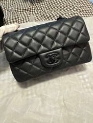 絕版Chanel 23B pearly lambskin so black mini cf 20cm全黑羊皮