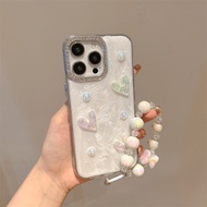 Iridescent Bow & Pearl Heart Case With Bracelet For Vivo Y35 Y35M+ Y33 Y33T Y33S Y31 Y31S Y30 Y30i Y