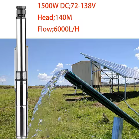 1500W 2Horsepower Solar Deep Well Pump Max Head 140M Flow Rate 6000L Per Hour Solar PV Brushless Irr