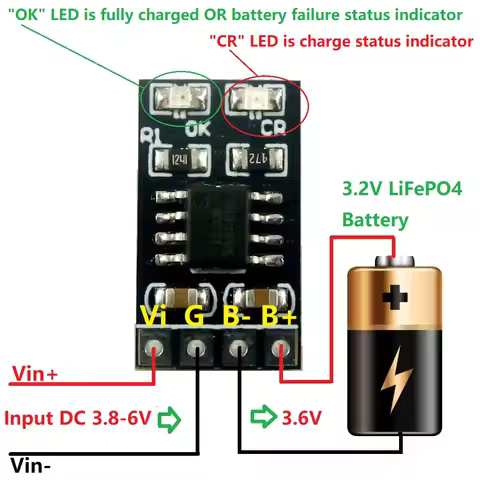 Dedicated 3.2V LiFePO4 Battery Charger Module 3.6V 1A CV/ CC wtih Overvoltage Protection Automatic R