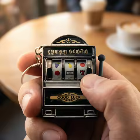 Fruit Slot Machine Keychain Lucky Charm Jackpot Keychains Novelty Gifts for Kids Adults Mini Casino 