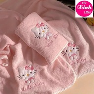 (Set of 2) Bath Towel + Face Towel (Hello Kitty) soft, absorbent Cotton fabric (D748SX4M)