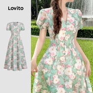 Lovito Elegant Dress Button Spring/Summer Multicolor Dress for Women
