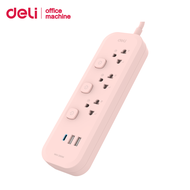 Deli ปลั๊กไฟ ปลั๊ก3ตา ปลั๊กพ่วง ตัดไฟอัตโนมัติ USB Type-C สีพาสเทล ยาว3m 2300W 10A คุณภาพดี มีมอก. ร