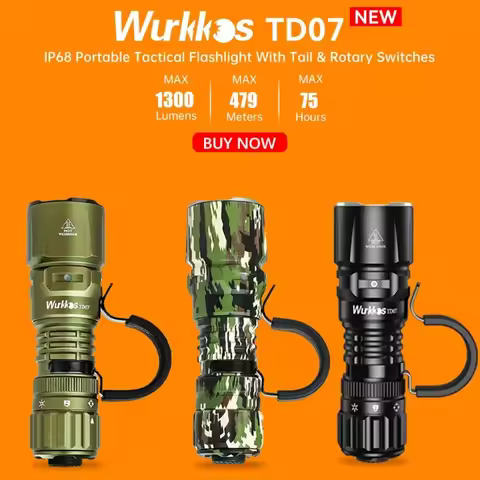 Wurkkos TD07 1300LM Tactical Flashlight 479M Long Range 18350 Rechargeable Lamp IP68 Mini Torch with
