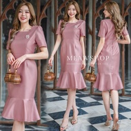 S-4XL ชุดเดรสผ้าไหม คอเหลี่ยมอัดกาวทั้งตัว ชุดออกงาน ชุดไปงาน ชุดไปงานบุญ งานบวช ชุดไปวัด เดรสลูกไม้