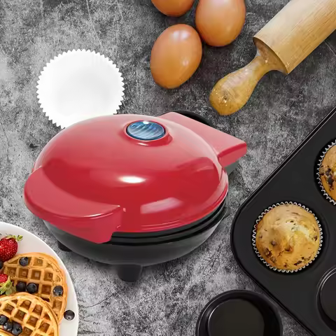 Red Mini Waffle Maker, Electric Non-Stick Mini Waffle Maker, Hash Browns, Sandwiches, Eggs Electric 