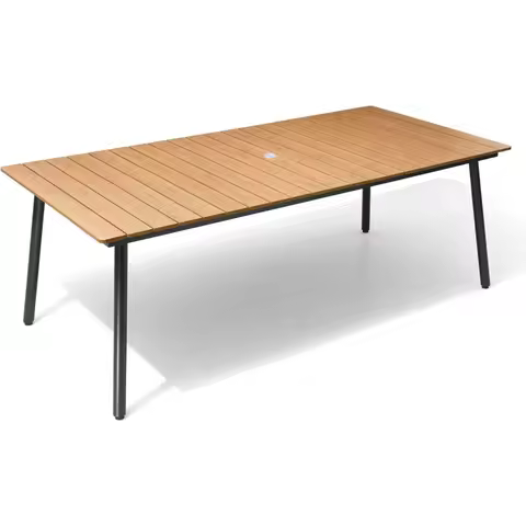 Outdoor Dining Table Wooden-Like Top Aluminum Frame Rectangular Patio Table for 6-8 People 82.7 Inch