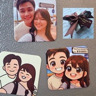 Gift Set with Box Customized Magnet Photo Chibi MiniToon Art Personalized Ideas