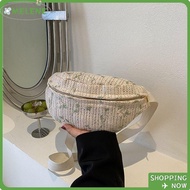 MELENE Waist Pack, Straw Casual Shoulder Bag,  Chest Bag Women Girls