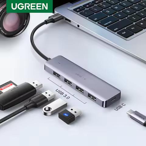 UGREEN USB HUB USB3.0 Splitter USB-A to 4xUSB-A 5Gbps Data Transfer Ports 5V/2A USB-C Power Supply f