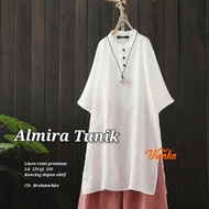 Long Tunik Wanita Polos|Dress Wanita Tunik Putih Linen LD 120|Almira