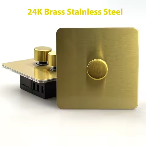 Dimmer Switch 2 Way Control Knurled Knob Button Brushed Brass Stainless Steel Plate 24K Gold Color B