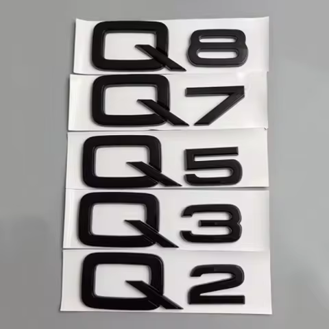3D ABS Glossy Black Logo Q2 Q3 Q8 Q7 Q5 Emblem Badge Adhesive Nameplate Letters Car Sticker