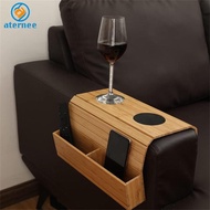 Aternee Couch Cup Holder Wooden Multi Pockets Phone Pen with Cup Tray Pouch TV Remote Holder Multifu