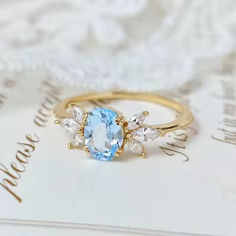 LAMOON Natural Topaz Ring For Women Gemstone Ring S925 Silver Gold Plated Sky Wing Wedding Engagemen