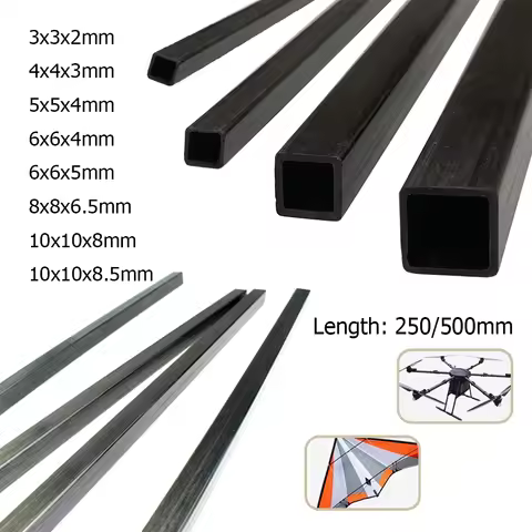 1/2/3pcs Carbon Fiber Square Tube 3mm~10mm , 250/500mm Length,Outer Inner Square Carbon Fiber Pipe