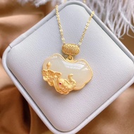 HZP Vòng Cổ Mặt Dây Chuyền Hình Hoa Sen Cá Chép Ngọc Bích Hetian Tự Nhiên Cho Nữ Phụ KiệN Cổ Điển Hà