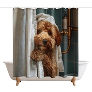 Cute Teddy Dog Shower Curtains Funny Dog Barn Door Decor Polyester Fabric Waterproof Bathroom Curtai