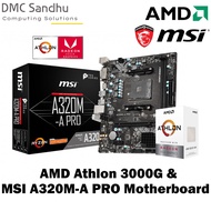 MSI A320M-A Pro / AMD AM4 / Micro ATX Motherboard  (mATX) & AMD Athlon 3000G Processor with Vega 3 G